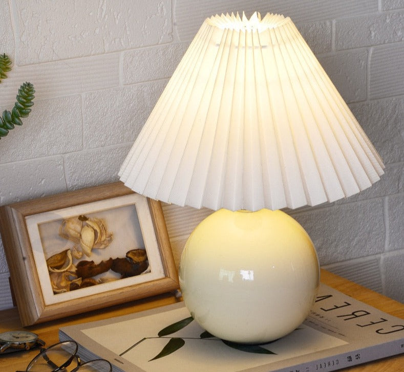 Ceramic Night Lamp with Textile Shade and Modern Design 24 x 27 x 12 cm Creme White NALANI