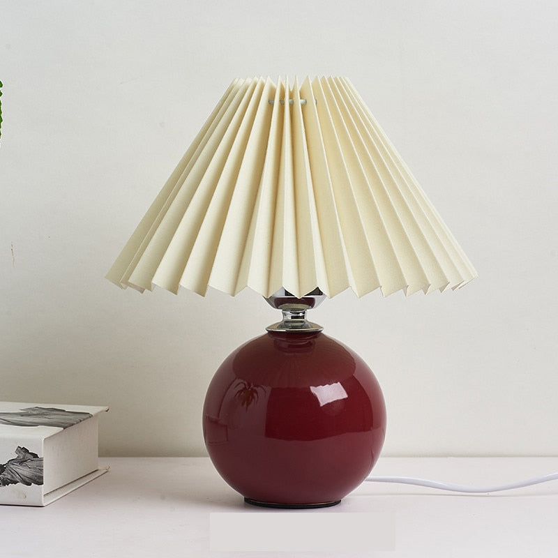 Ceramic Night Lamp with Textile Shade and Modern Design 24 x 27 x 12 cm Wine Beige NALANI