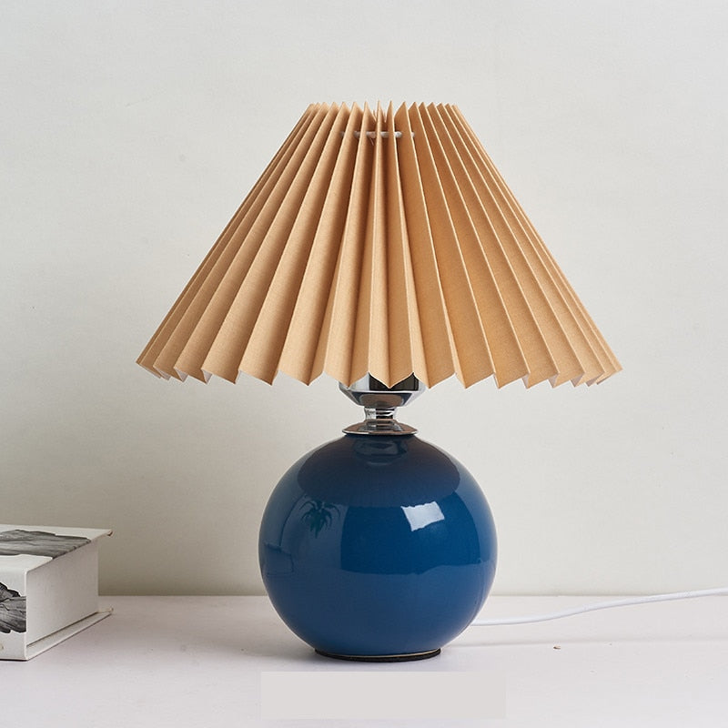 Ceramic Night Lamp with Textile Shade and Modern Design 24 x 27 x 12 cm Blue Brown NALANI