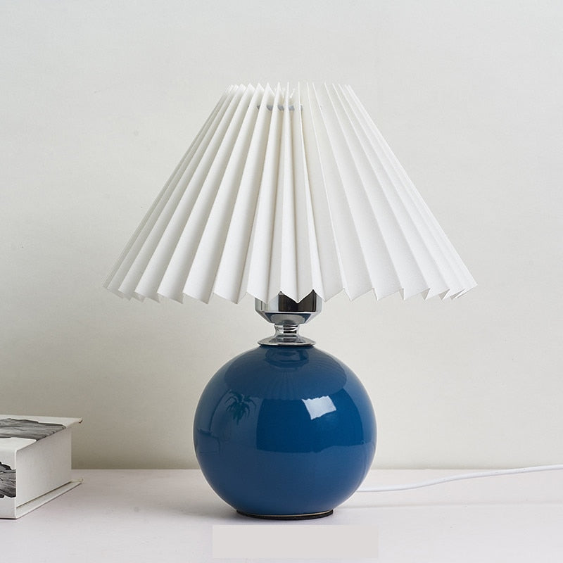 Ceramic Night Lamp with Textile Shade and Modern Design 24 x 27 x 12 cm Blue White NALANI