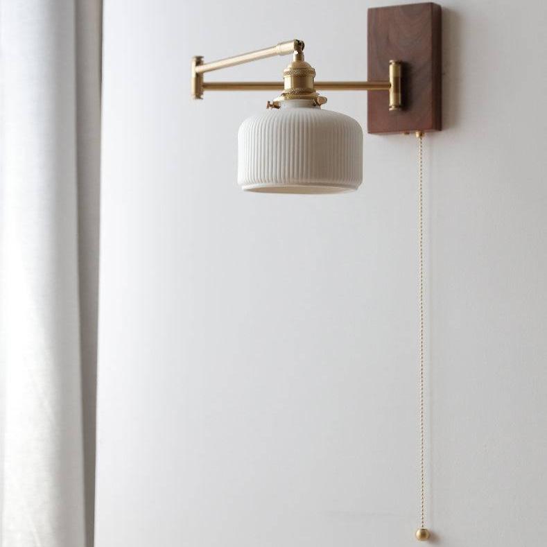 Ceramic Wall Lamp with Wooden Plate Modern Rustic Home Lighting Fixture NALANI