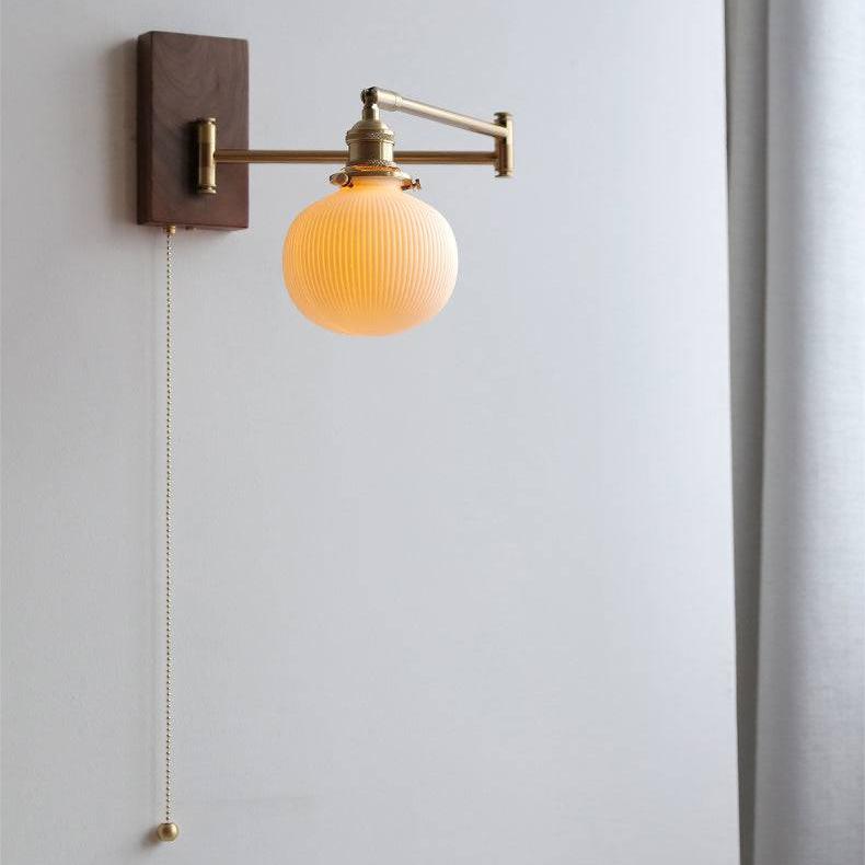 Ceramic Wall Lamp with Wooden Plate Modern Rustic Home Lighting Fixture NALANI