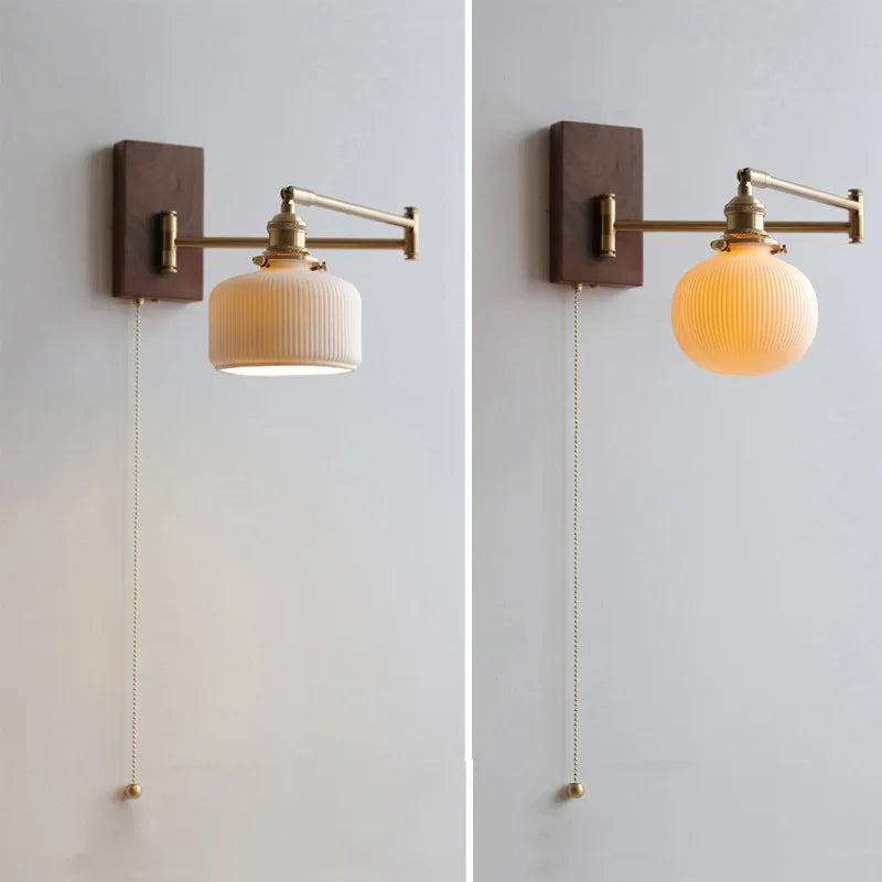 Ceramic Wall Lamp with Wooden Plate Modern Rustic Home Lighting Fixture NALANI