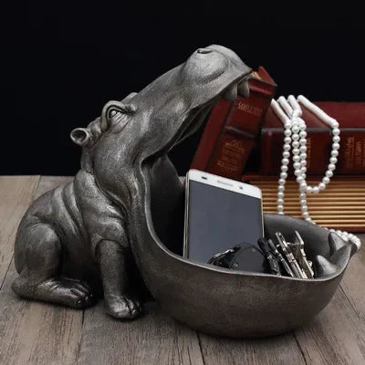 Charming Hippo Figurine Decorative Accent for Cozy Home Decor Silver NALANI