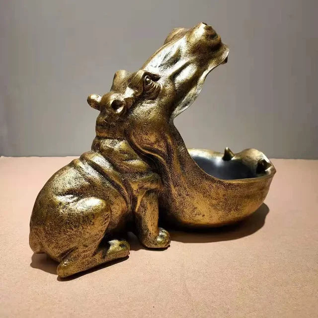 Charming Hippo Figurine Decorative Accent for Cozy Home Decor Gold NALANI