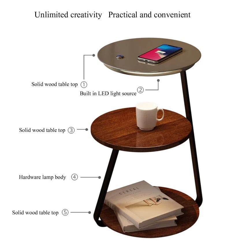 Chestnut Brown Table Lamp 3 In 1 Modern Minimalist Lighting NALANI