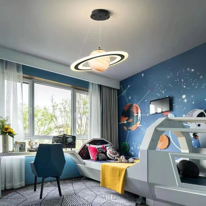 Children's LED Hanging Lamp with Planetary Motif for Kids Room Orange A (Without Astronaut) NaLani
