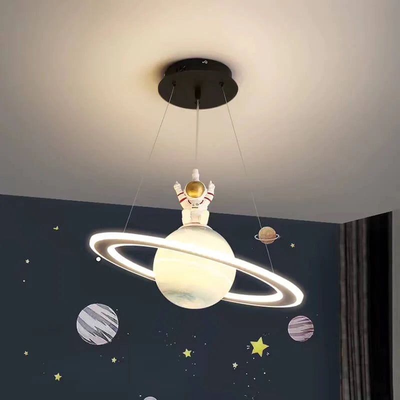 Children's LED Hanging Lamp with Planetary Motif for Kids Room Orange B (With Astronaut) NaLani
