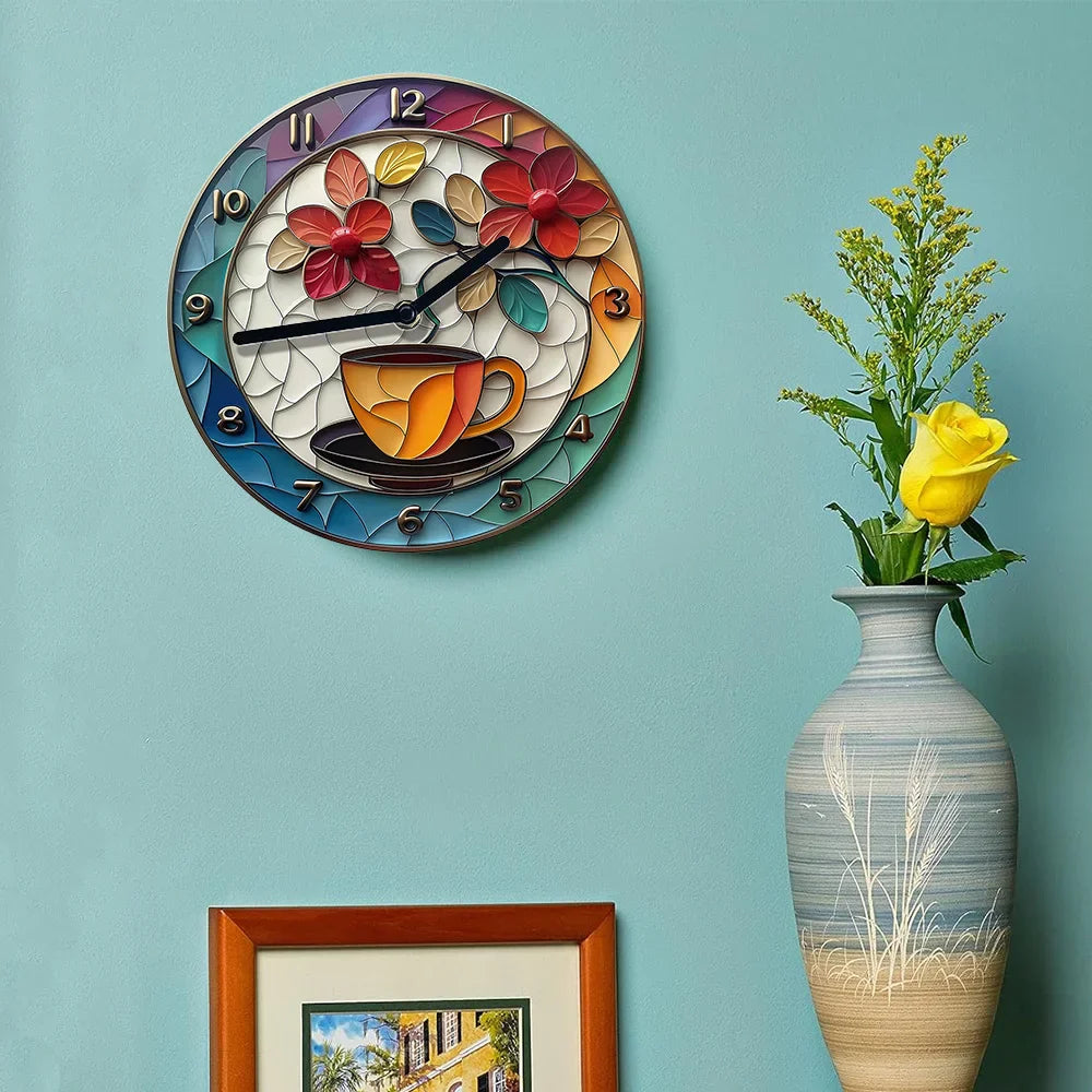 Coffee Themed Aluminum Wall Clock Decor For Kitchen NALANI