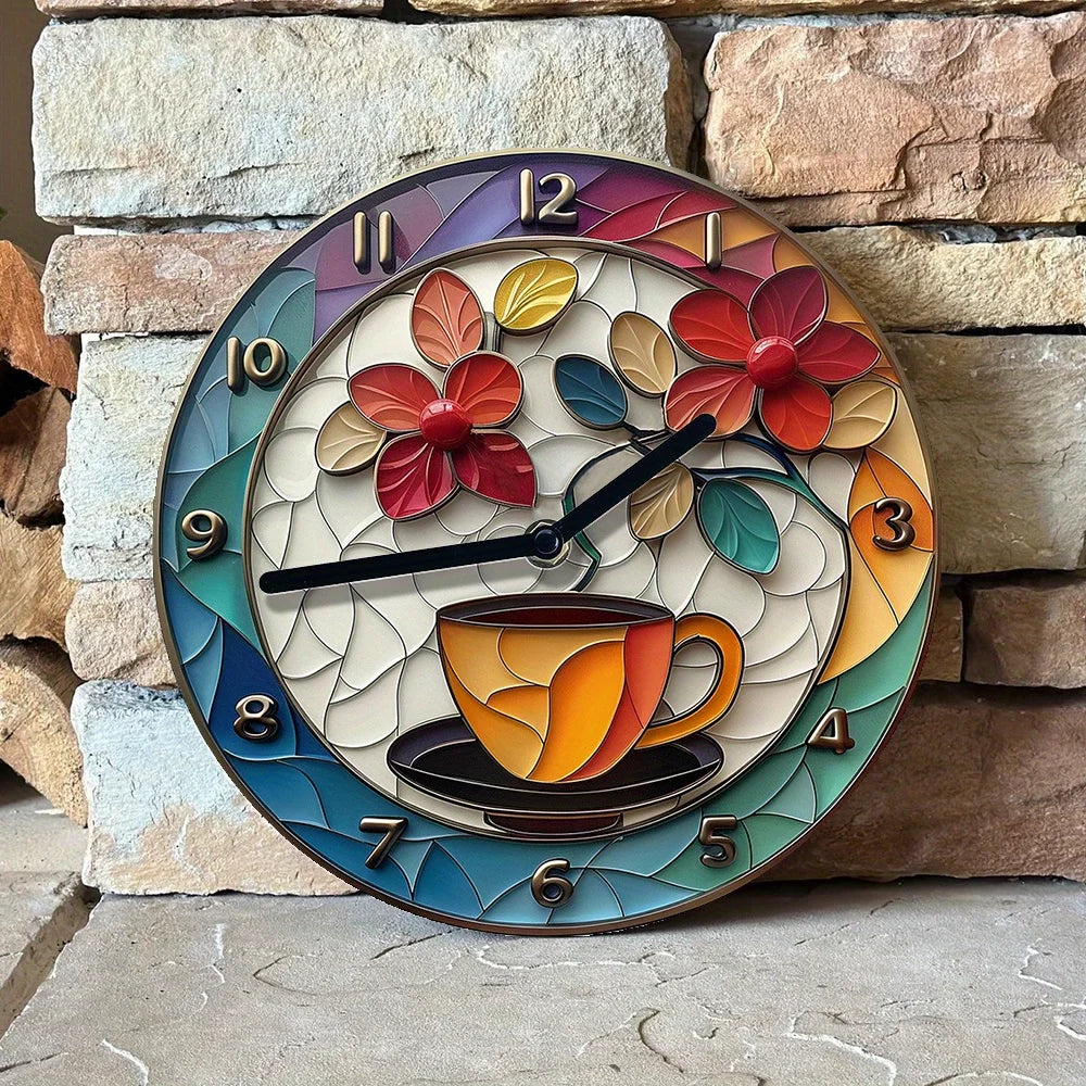 Coffee Themed Aluminum Wall Clock Decor For Kitchen NALANI