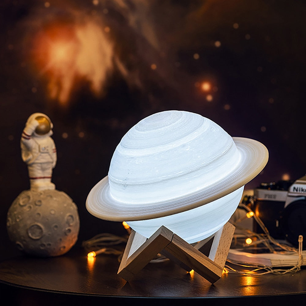 Colour Changing Saturn Lamp With Remote And Wooden Stand NALANI