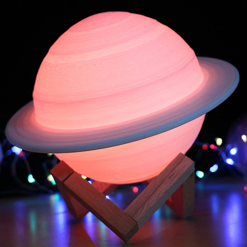 Colour Changing Saturn Lamp With Remote And Wooden Stand NALANI