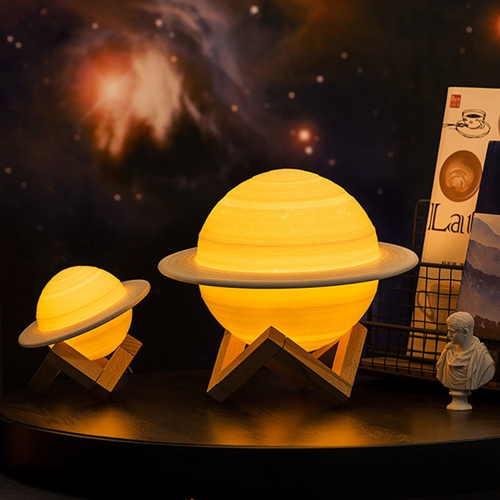 Colour Changing Saturn Lamp With Remote And Wooden Stand NALANI