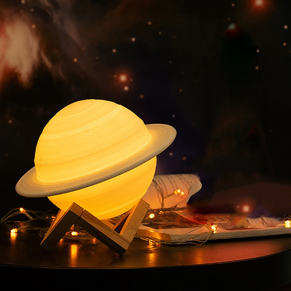 Colour Changing Saturn Lamp With Remote And Wooden Stand 22cm NALANI