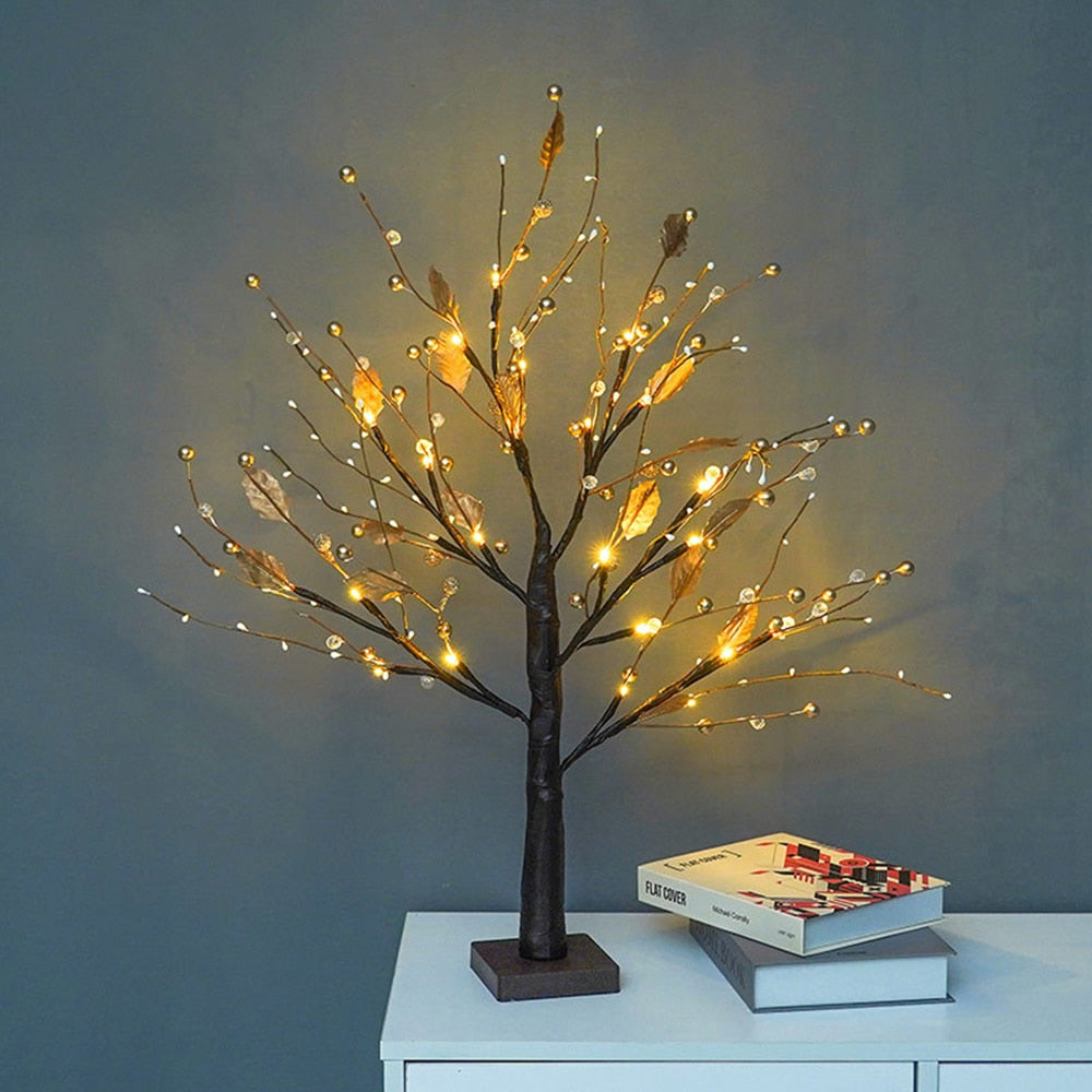 Cozy Spring Tree With Soft Warm Lights for Aesthetic Decor Gold Pearls NaLani