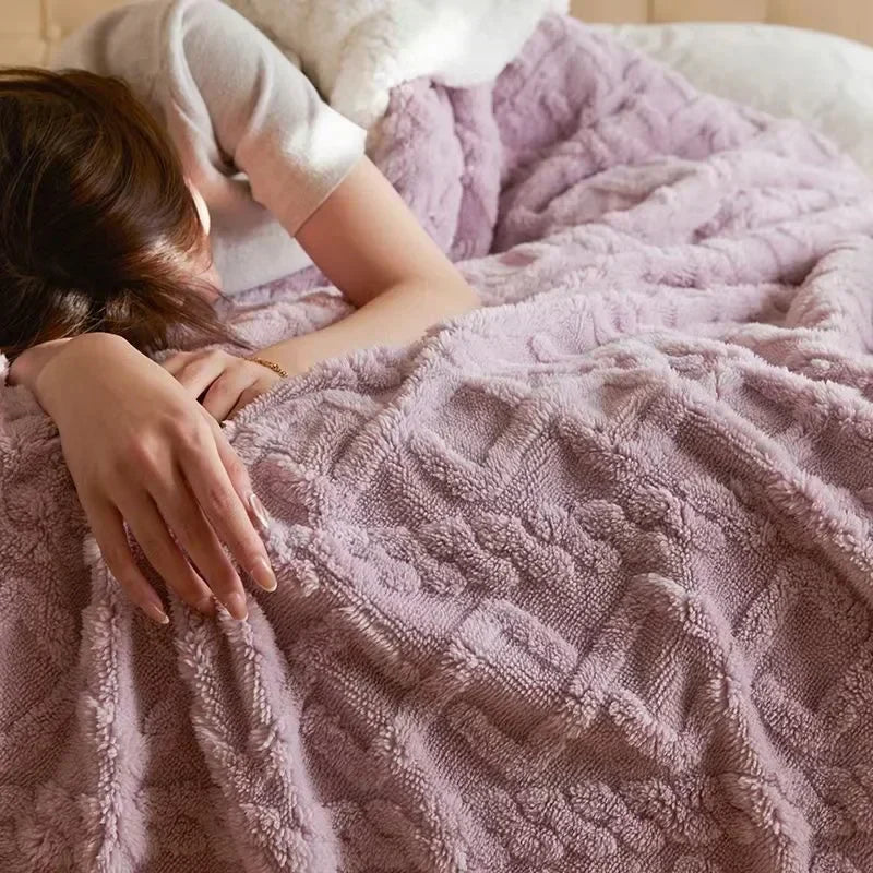Cozy Winter Lambswool Blanket Throw With Microfleece NALANI