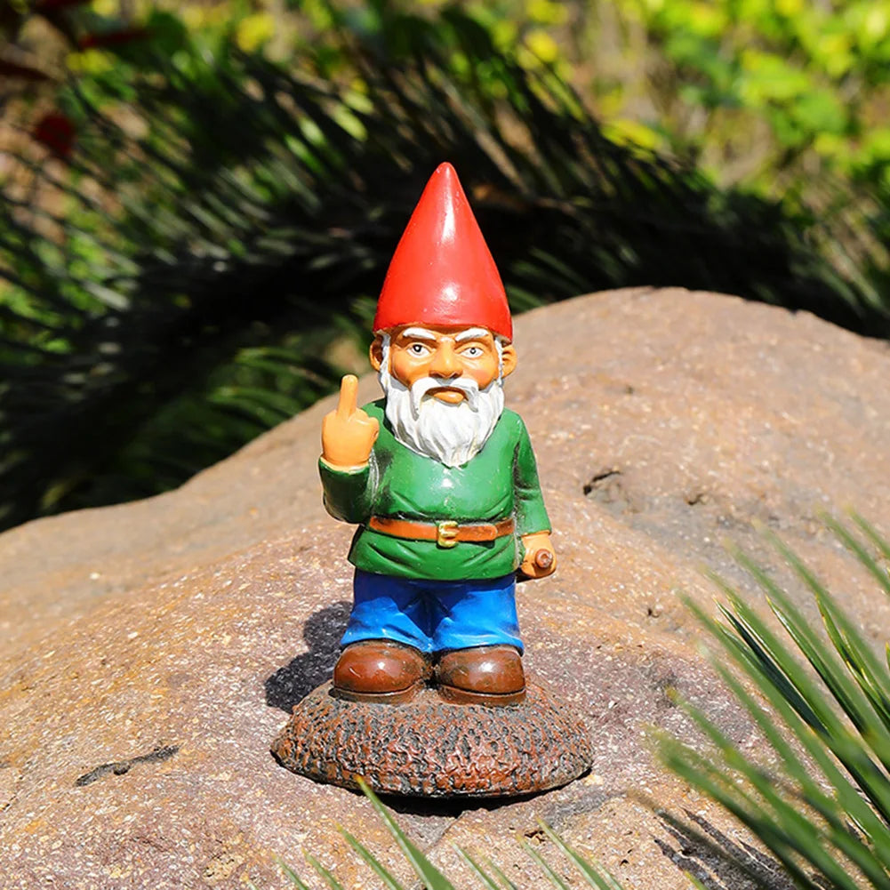 Creative Garden Gnome Statue with Middle Finger Resin Décor SEREIN