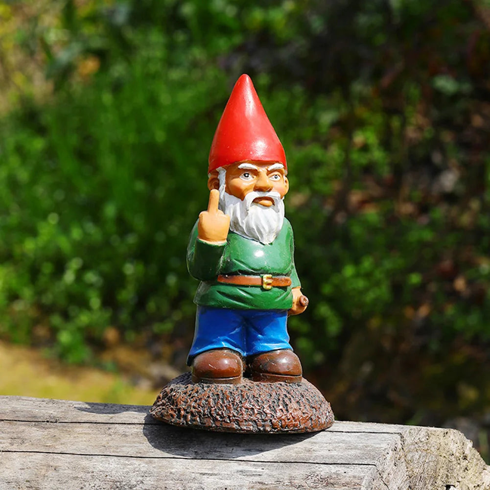 Creative Garden Gnome Statue with Middle Finger Resin Décor SEREIN