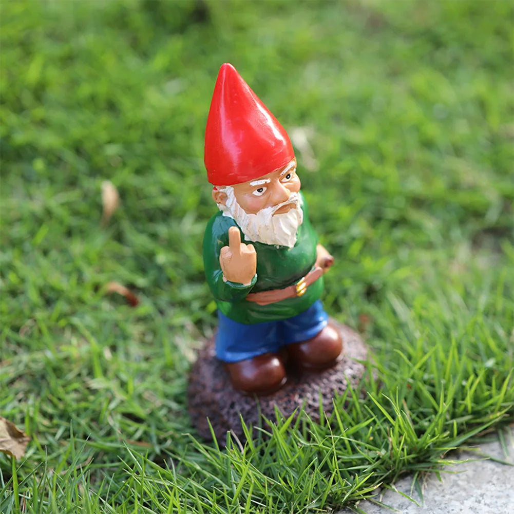 Creative Garden Gnome Statue with Middle Finger Resin Décor SEREIN