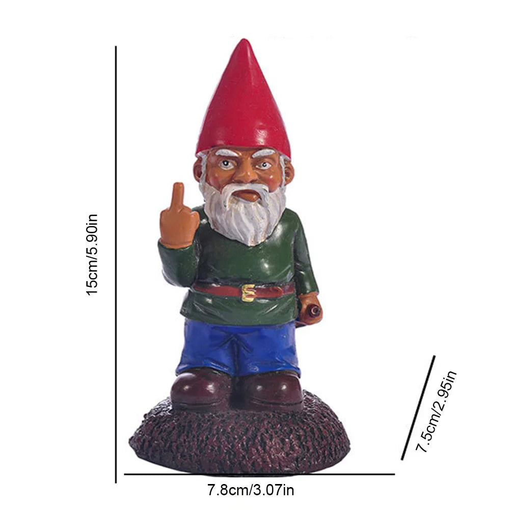 Creative Garden Gnome Statue with Middle Finger Resin Décor Red SEREIN