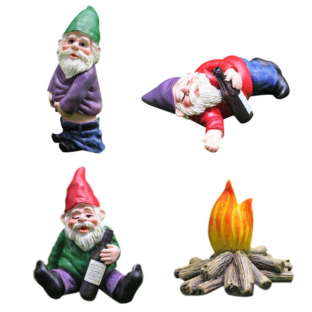 Creative Garden Gnome Statue with Middle Finger Resin Décor Set 4 Pieces SEREIN