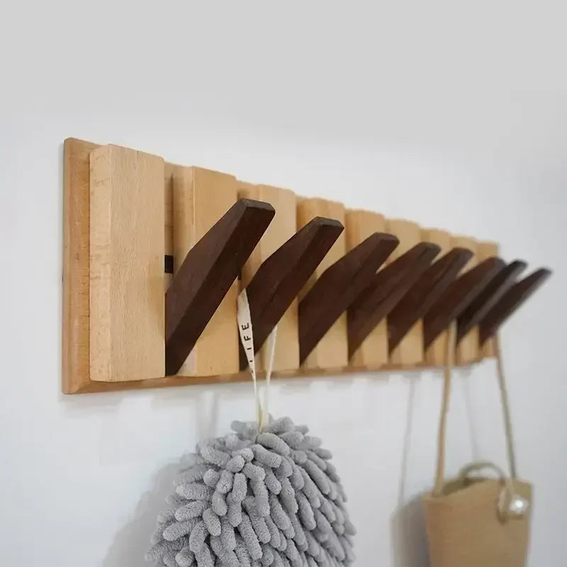 Creative Wall Hook Rack Solid Wood No Drilling Entry Organizer NaLani
