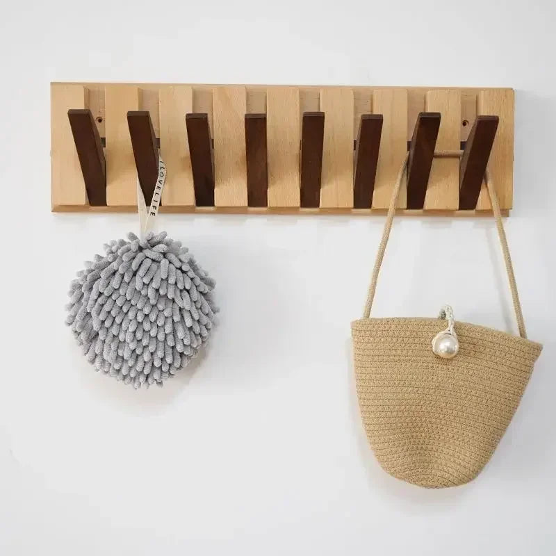 Creative Wall Hook Rack Solid Wood No Drilling Entry Organizer NaLani