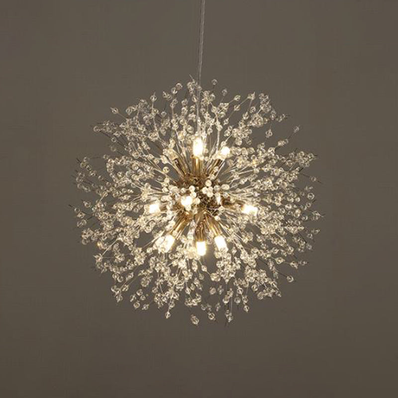 Crystal Orb Dandelion Ceiling Light Modern Chandelier 9 Gold Round NALANI
