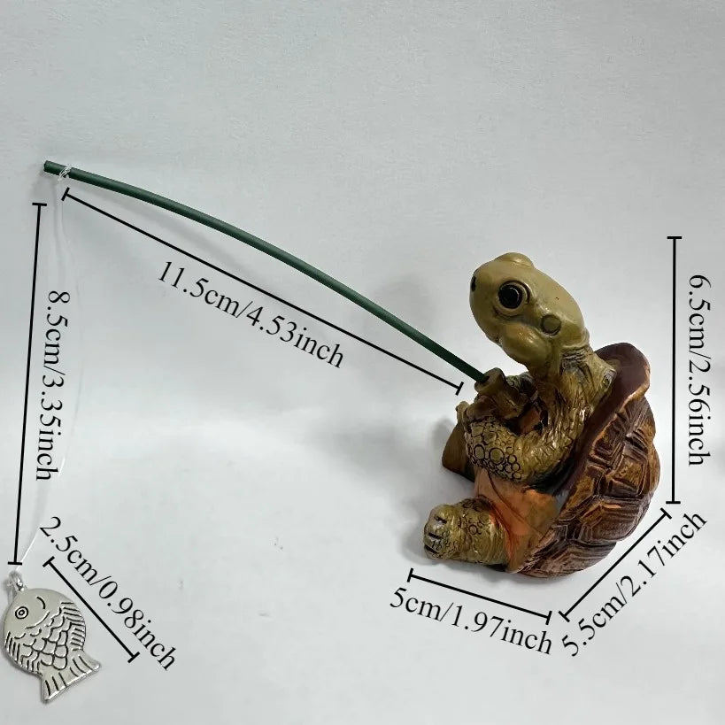 Cute Tortoise Garden Statue with Fishing Rope Decorative Ornament SEREIN