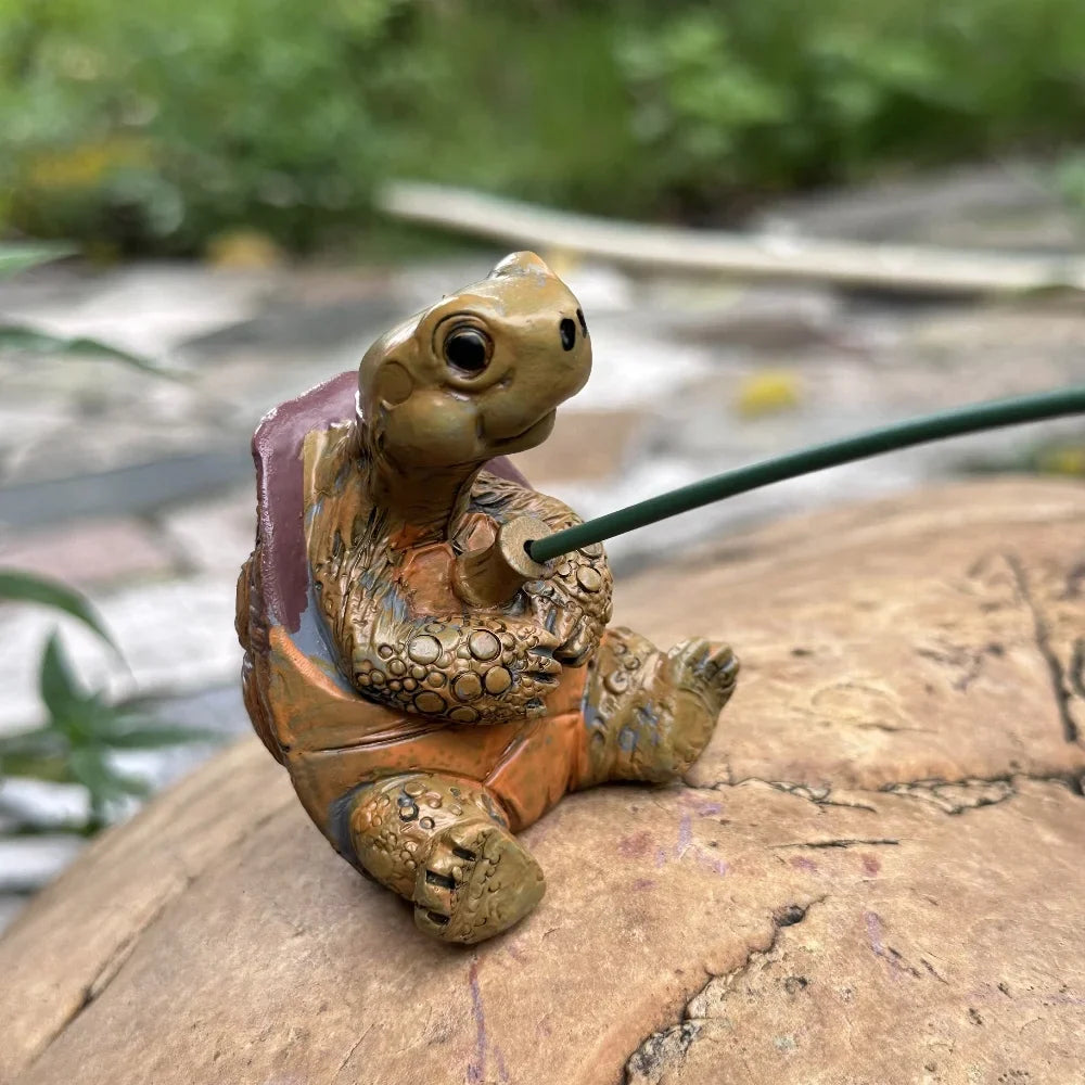 Cute Tortoise Garden Statue with Fishing Rope Decorative Ornament SEREIN