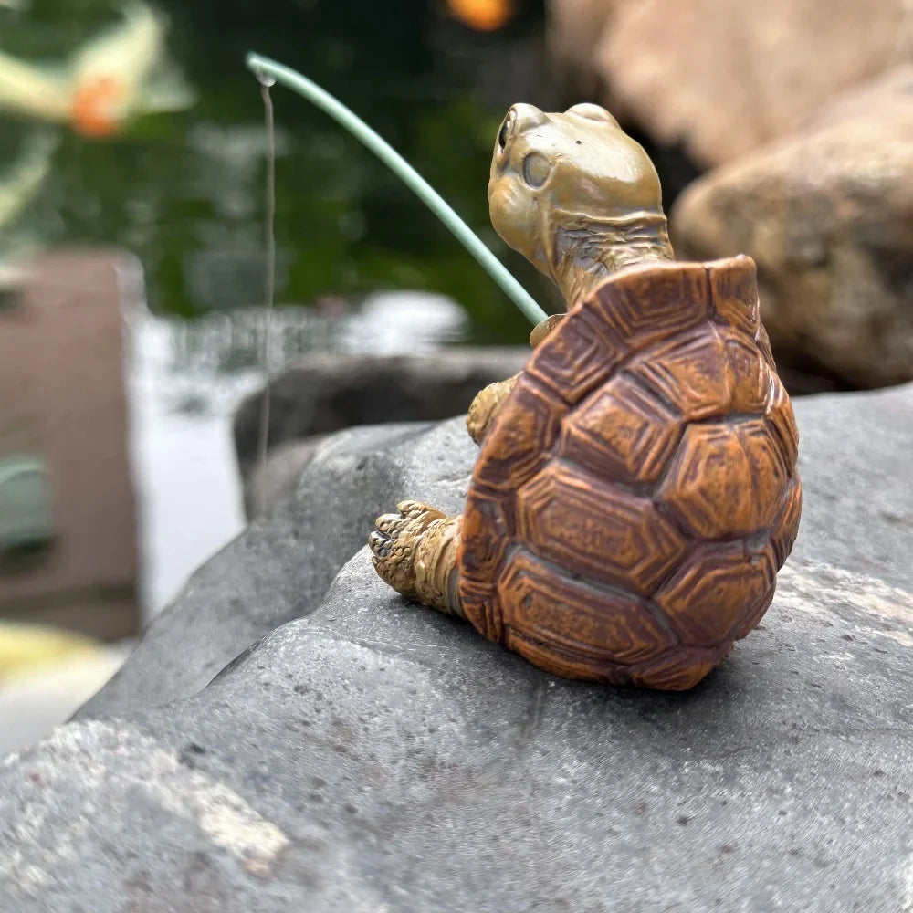 Cute Tortoise Garden Statue with Fishing Rope Decorative Ornament SEREIN