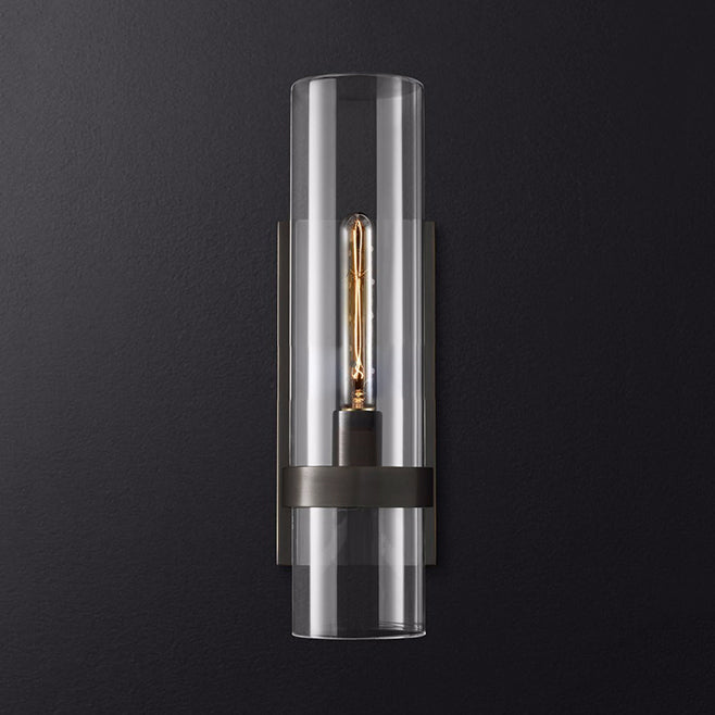 Cylinder Sconce Wall Lamp Clear Glass Black Brass For Stair NALANI