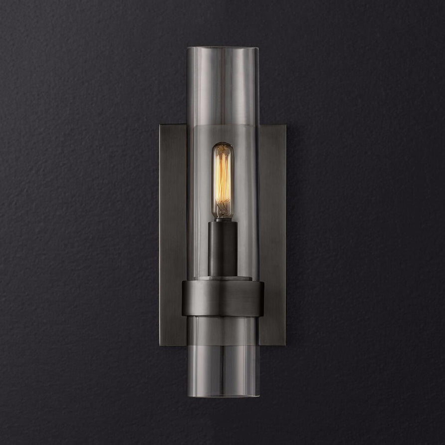 Cylinder Sconce Wall Lamp Clear Glass Black Brass For Stair Black 2.5" NALANI
