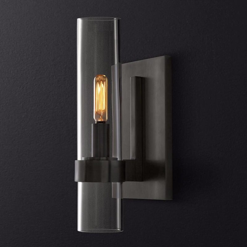 Cylinder Sconce Wall Lamp Clear Glass Black Brass For Stair Black 5" NALANI