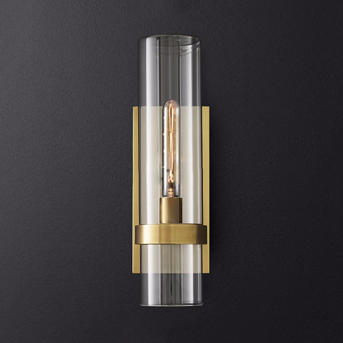 Cylinder Sconce Wall Lamp Clear Glass Black Brass For Stair Brass 2.5" NALANI