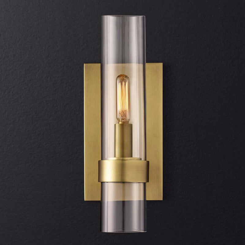 Cylinder Sconce Wall Lamp Clear Glass Black Brass For Stair Brass 5" NALANI