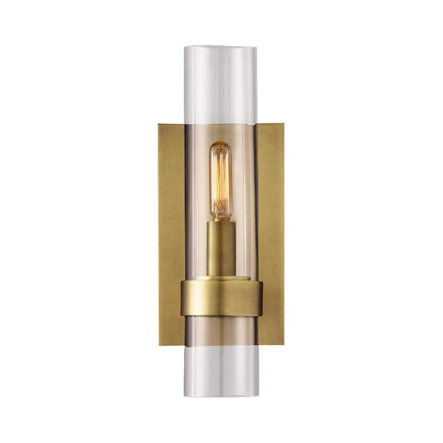 Cylinder Sconce Wall Lamp Clear Glass Black Brass For Stair NALANI