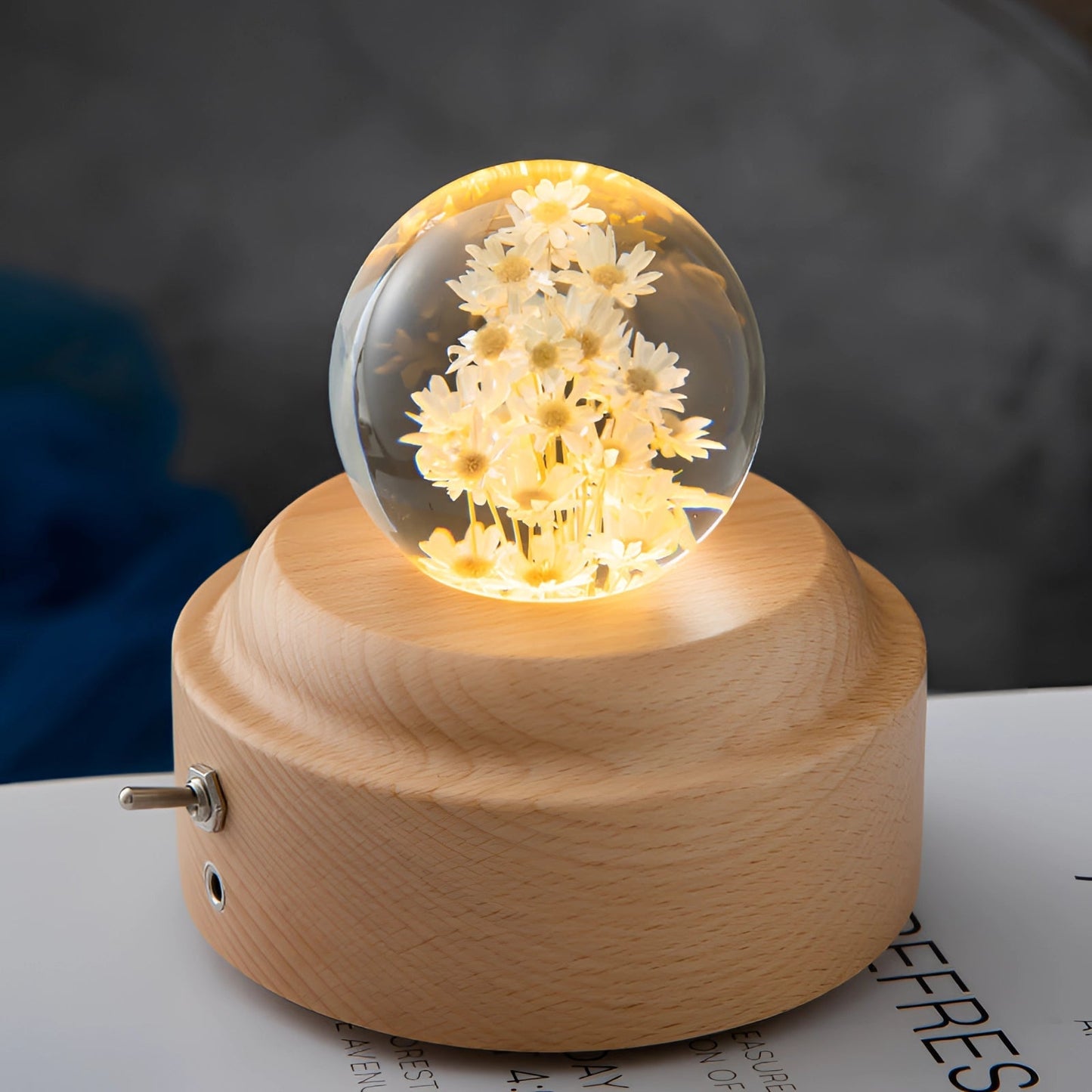 Dandelion Resin Lamp With LED Wooden Base Night Light Gele madeliefjes B NALANI