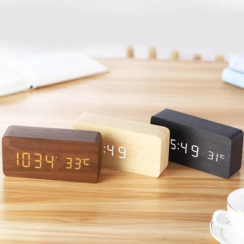 Digital Wooden Alarm Clock with LED Display and Temperature NaLani