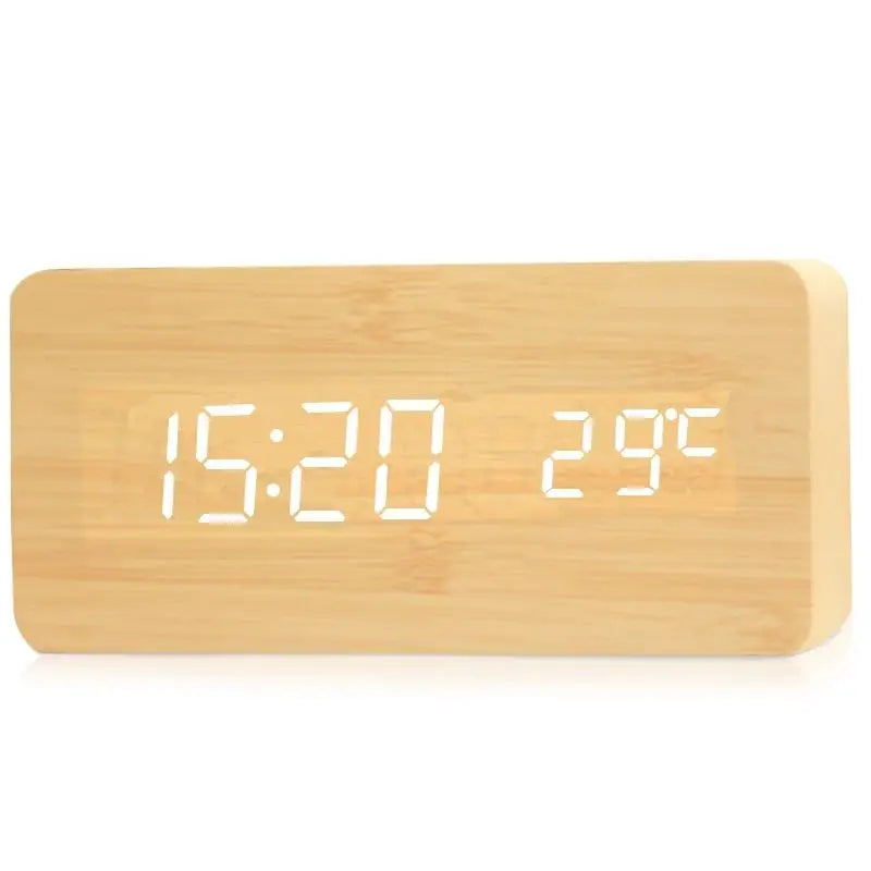 Digital Wooden Alarm Clock with LED Display and Temperature Bamboo NaLani