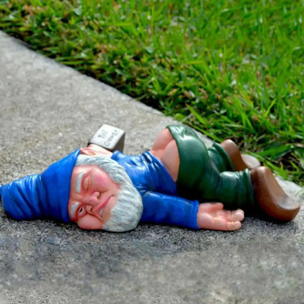 Drunken Gnome Garden Statue Creative Resin Ornament 13x9 cm SEREIN
