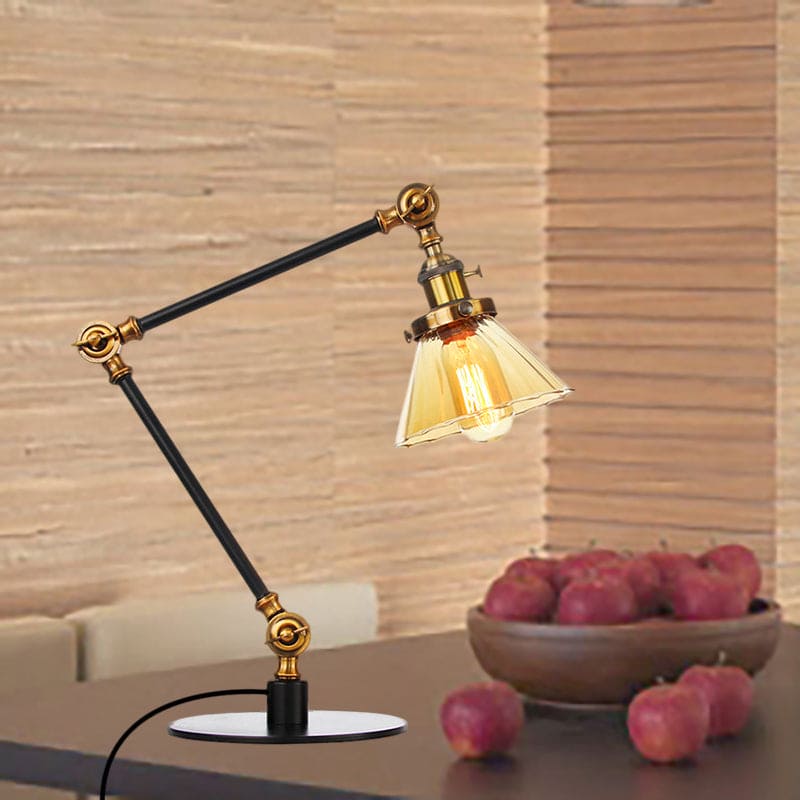 Elegant Cone Table Lamp In Clear Glass For Modern Decor Brass Amber A NALANI