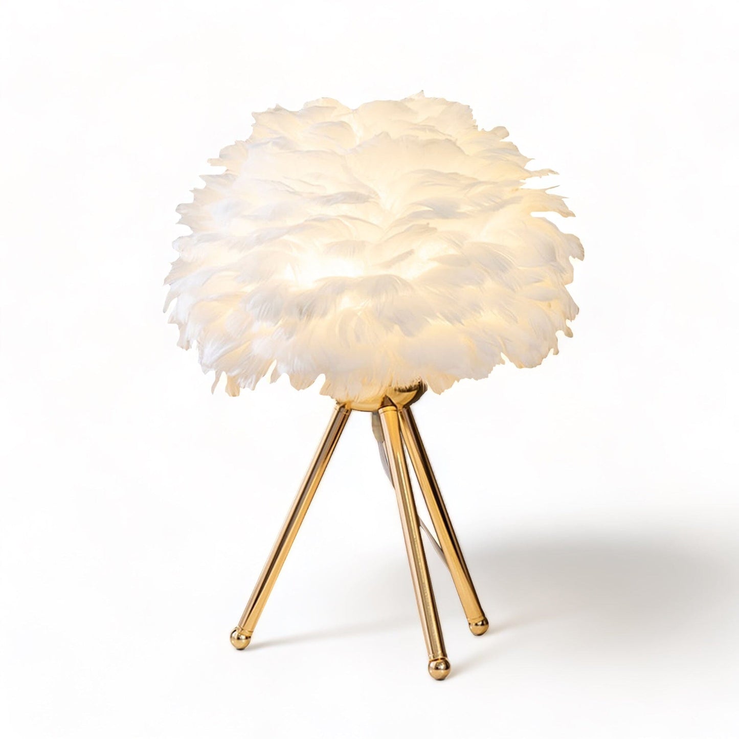 Elegant Feather Table Lamp With Soft Golden Ambient Light White Gold NALANI