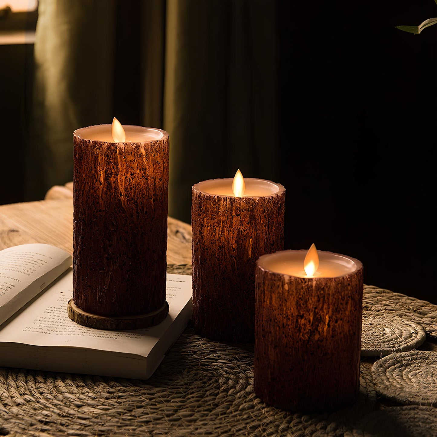 Elegant Flameless Block Candles for Cozy Ambiance and Décor Wood Grand Candles - 3 pieces NaLani
