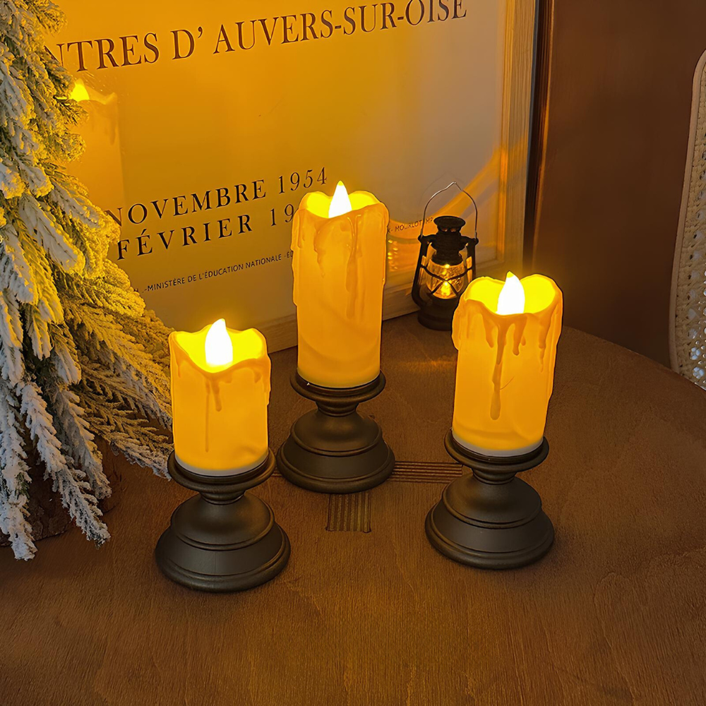Elegant Flameless Block Candles for Cozy Ambiance and Décor Candlesticks - 3 pieces NaLani