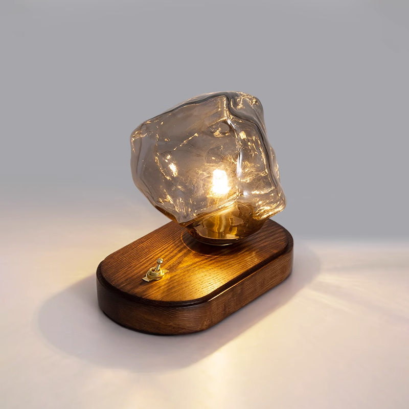 Elegant Glass Table Lamp for Home Lighting with Frosted Design Grey 20cm x 12cm x 15cm NALANI