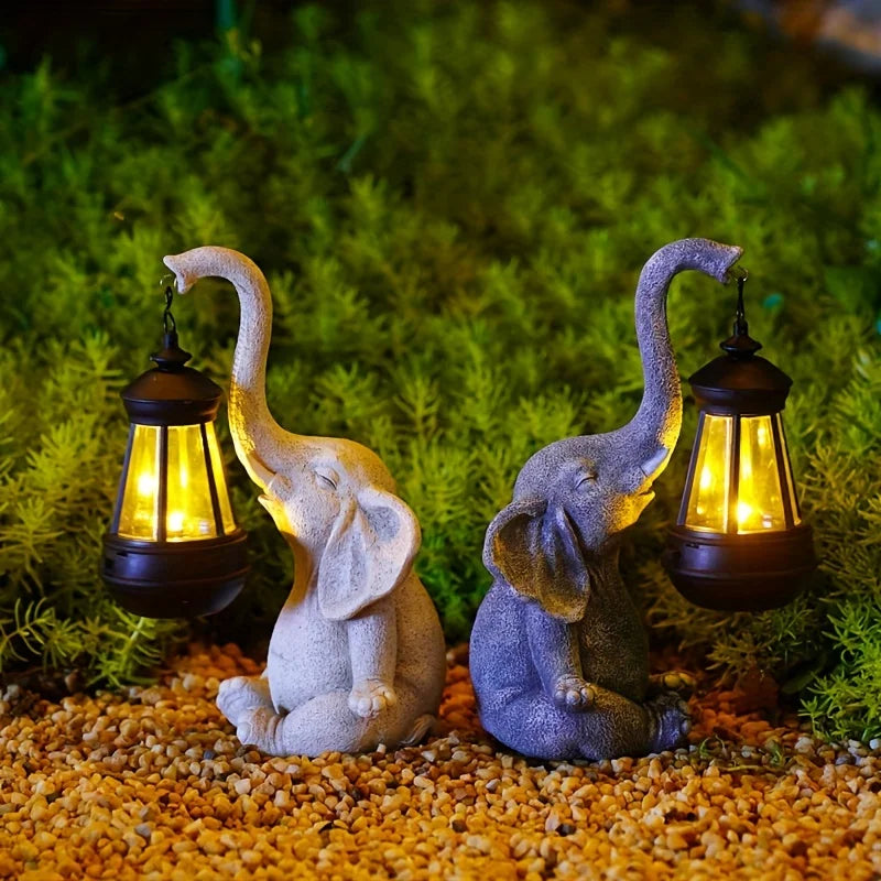 Elephant Solar Garden Lantern Ornament Decorative Accent NALANI