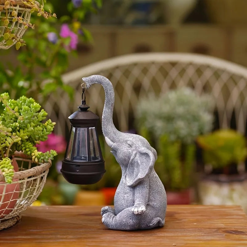 Elephant Solar Garden Lantern Ornament Decorative Accent NALANI