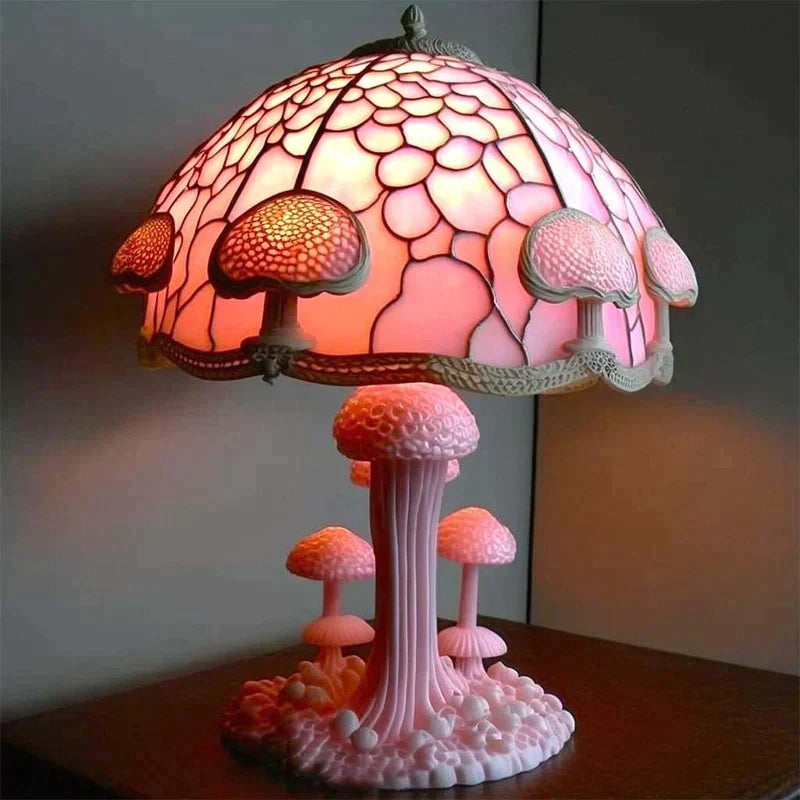 Enchanting Stained Glass Lamp For Calming Bedroom Glow Pink Mushroom NALANI