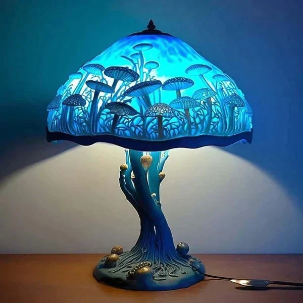 Enchanting Stained Glass Lamp For Calming Bedroom Glow Blue Mushroom NALANI